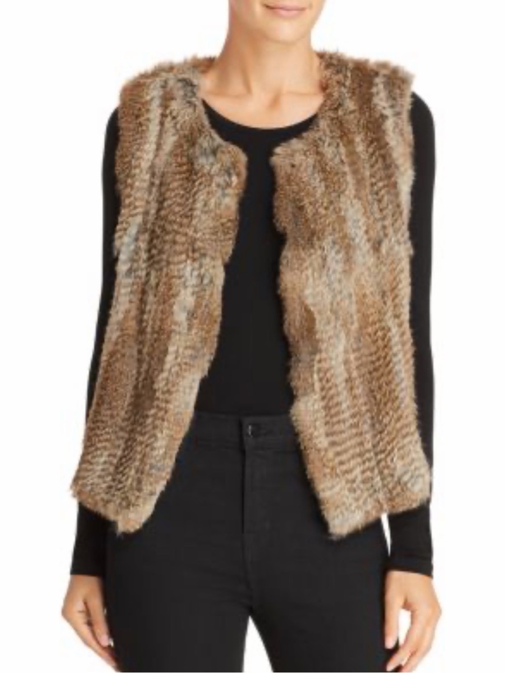 525 America Luxe Rabbet Fur Vest in Brown Gray